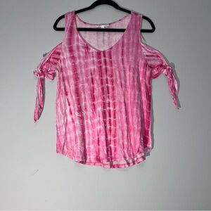 Women's Pink Shibori Tie-Dye Cold Shoulder Top L